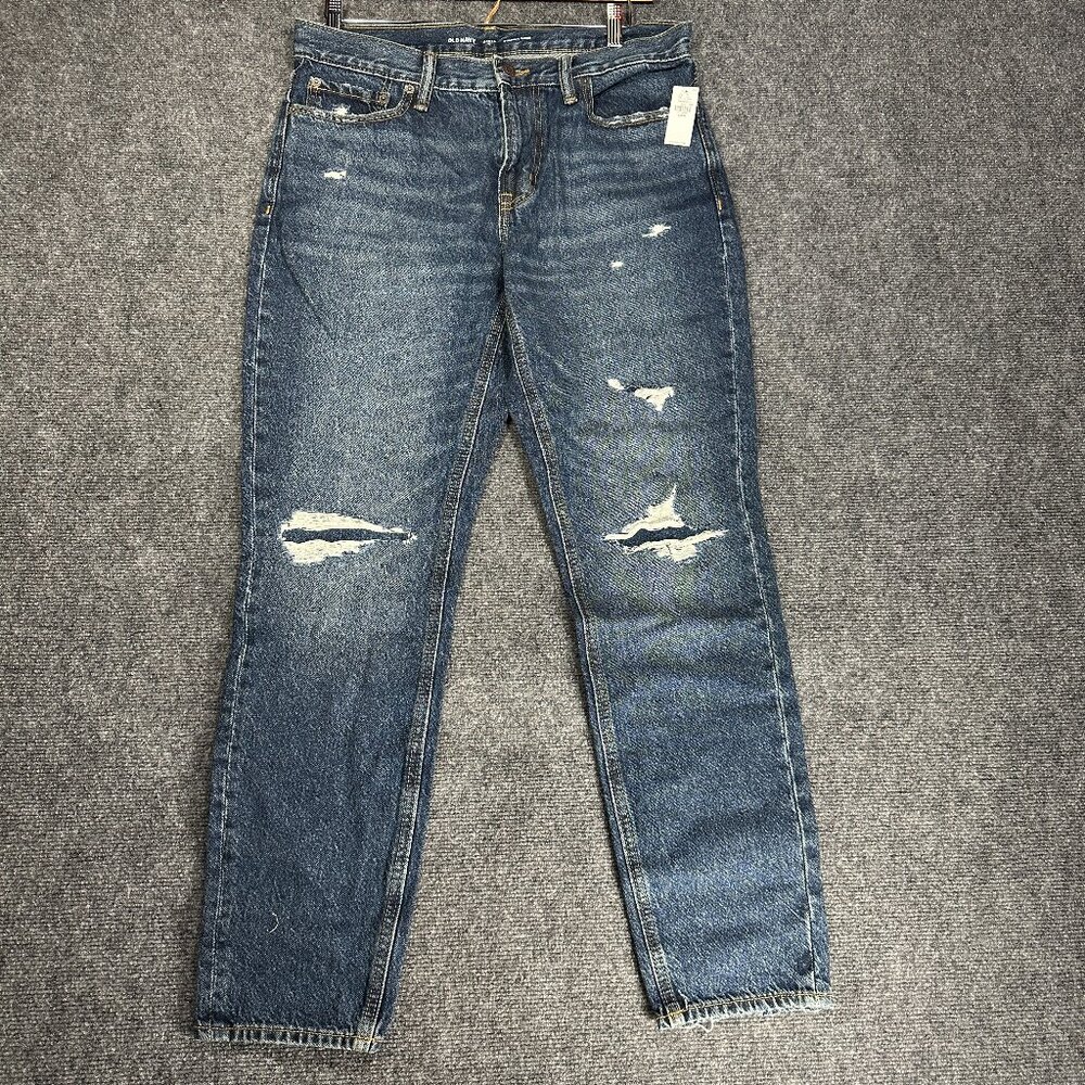 Old Navy Jeans Mens 34 Straight Taper Cotton Pockets Distressed Holes NEW